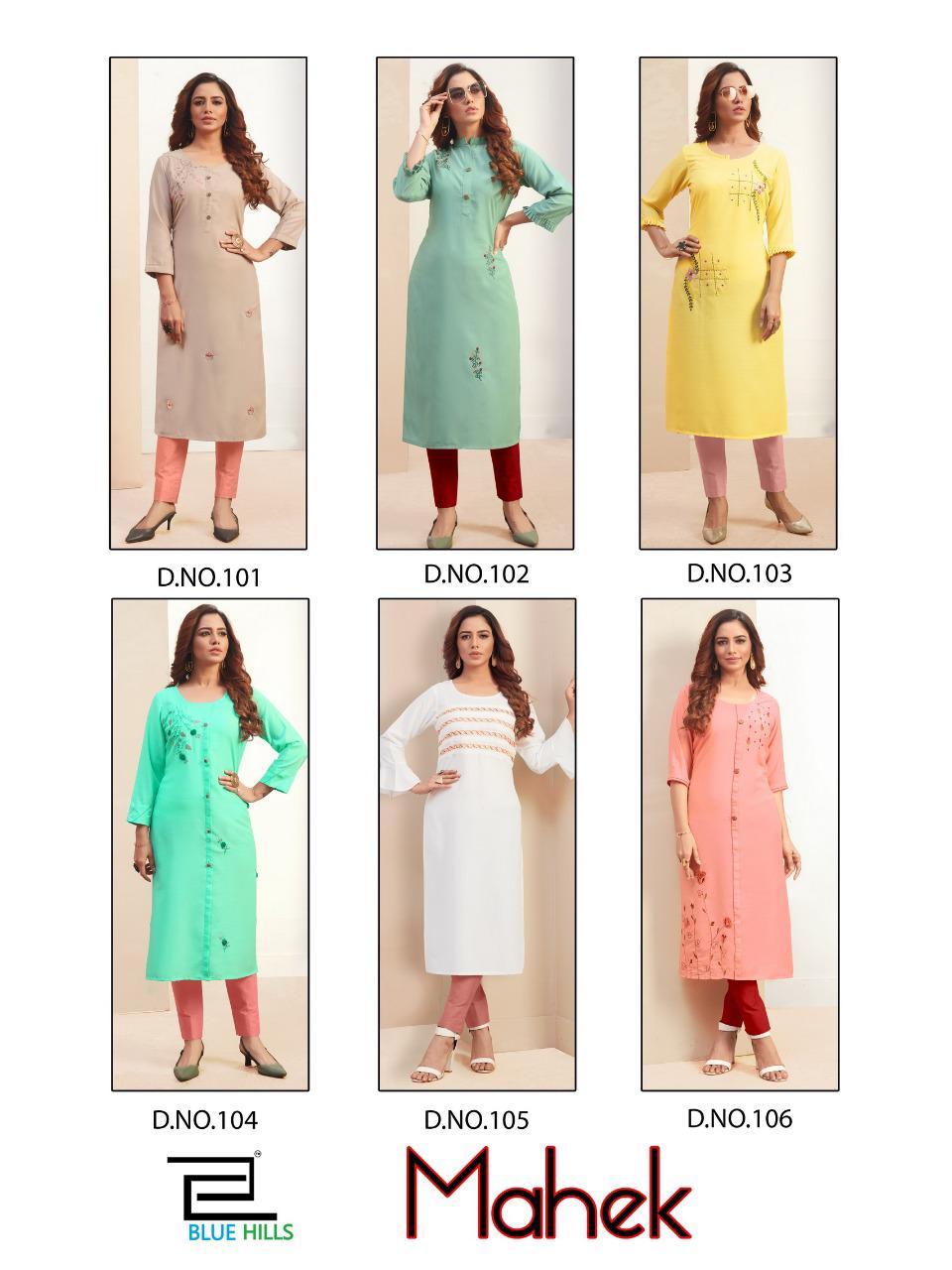 Blue Hills Mahek 1 Latest Fancy Ethnic Wear Embroidery Work Rayon Designer Kurtis Collection
